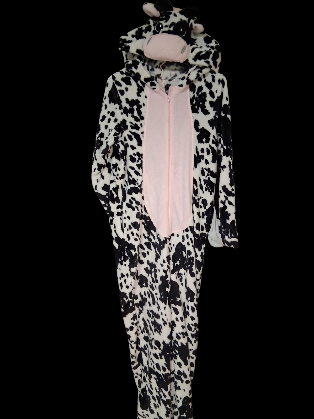 Secret Treasures Black & White Cow Print Plush Romper with Pink Accents